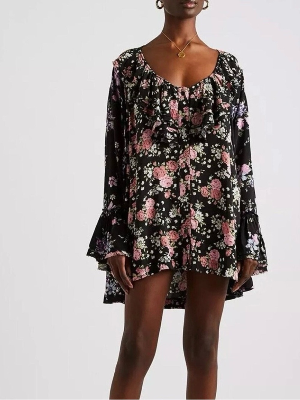 New with Tags Free People “Loretta” Boho Ruffled Floral Tunic